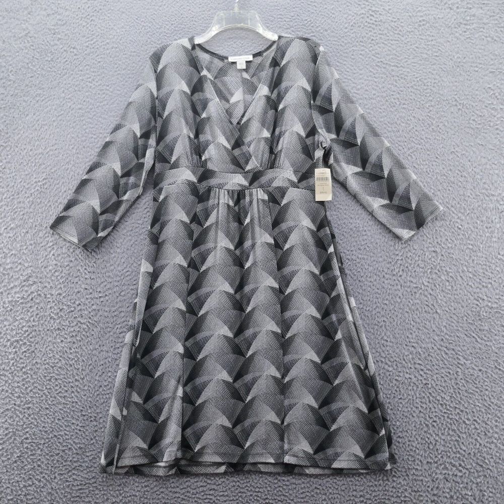 Coldwater Creek Womens Travel Knit Moonglow Dress Large Black Silver White NEW‎